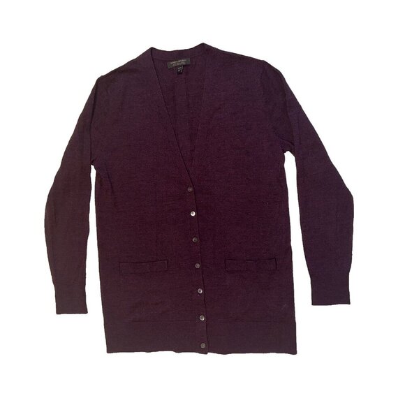 Banana Republic Cardigan 100% Merino Wool V-Neck burgundy Button Womens Sz Small - Picture 2 of 15